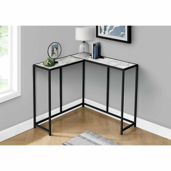 Clean Choice 36 in. L-shaped Corner Metal Frame Console Table, White Marble-look & Black CL3079080